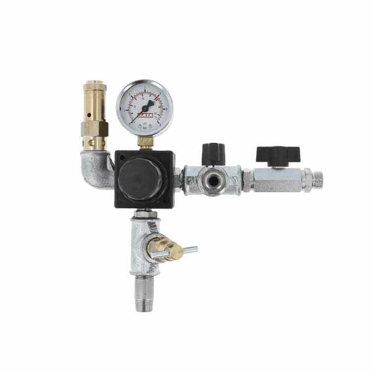 Simple pressure regulator, complete with manometer and safety valve ...